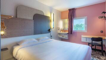 Desk, soundproofing, iron/ironing board, free cribs/infant beds