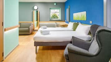 Desk, free WiFi, bed sheets