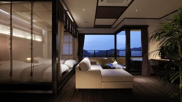 Japanese Western Style Suite Room with Japanese Futon and Private Open-air Bath, Non-Smoking | Down comforters, in-room safe, individually decorated