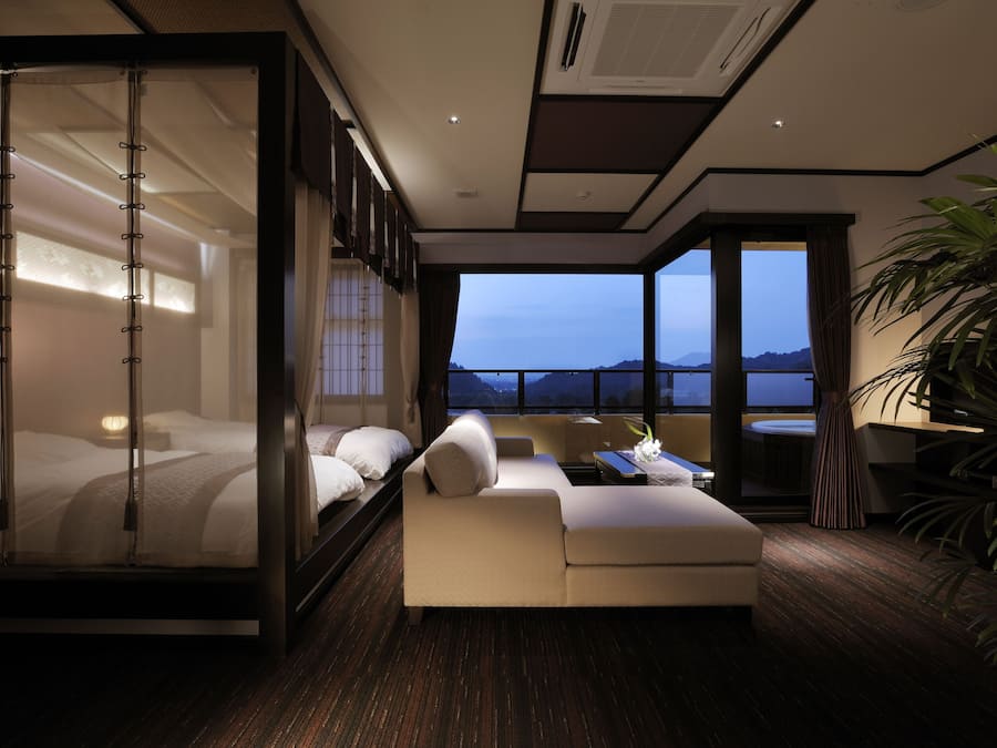 Japanese Western Style Suite Room with Japanese Futon and Private Open-air Bath, Non-Smoking | Down comforters, in-room safe, individually decorated