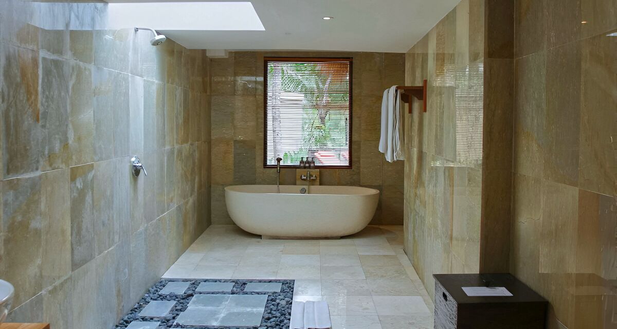 villa, 1 bedroom, pool view, poolside | bathroom | separate bathtub and shower, deep-soaking bathtub, free toiletries