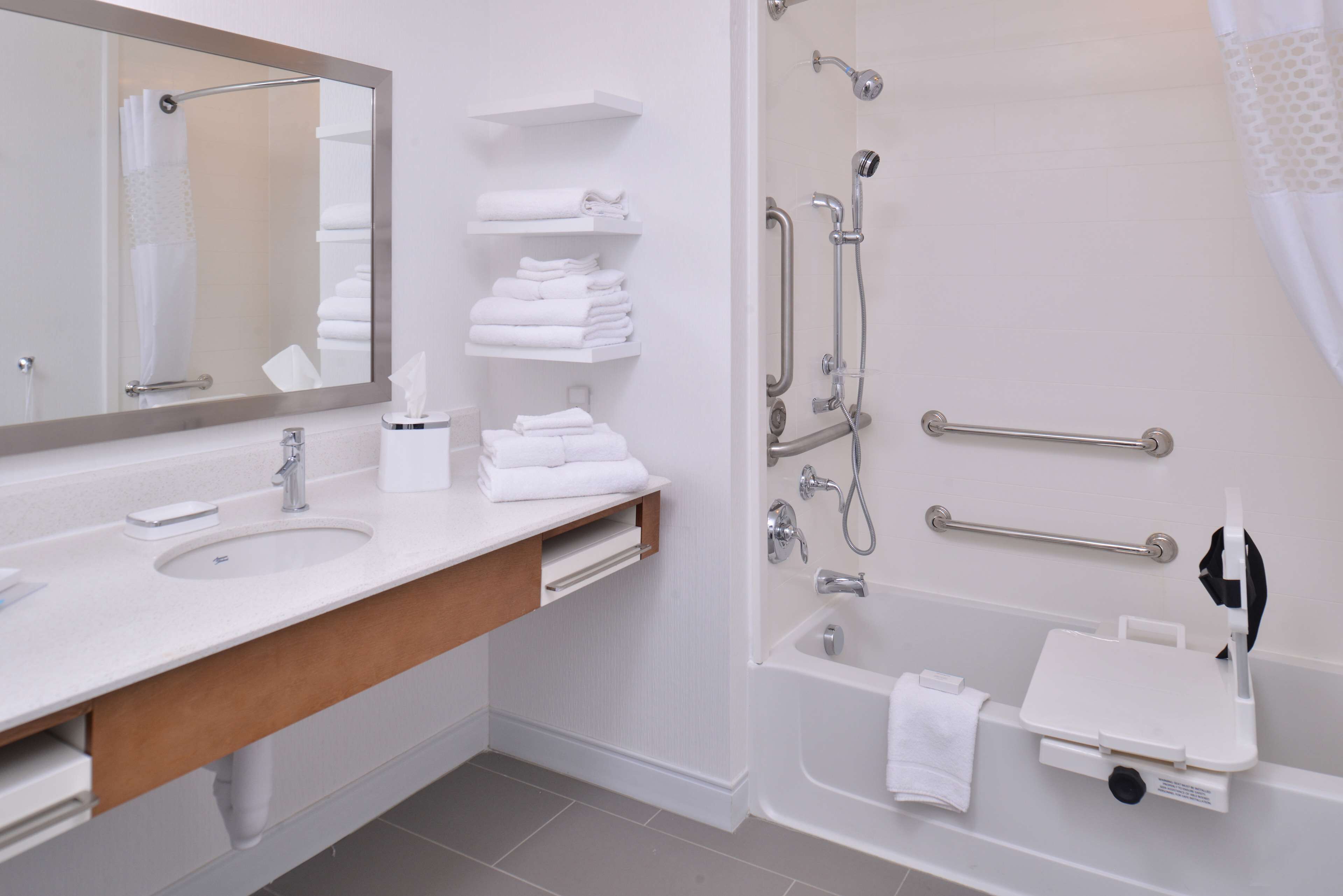 studio, 1 king bed, accessible, non smoking | bathroom | shower, hair dryer, towels, soap