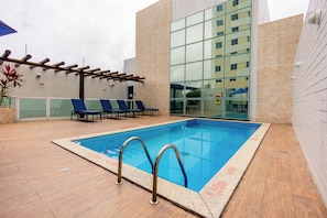 Outdoor pool, open 7:00 AM to 8:00 PM, pool umbrellas, sun loungers