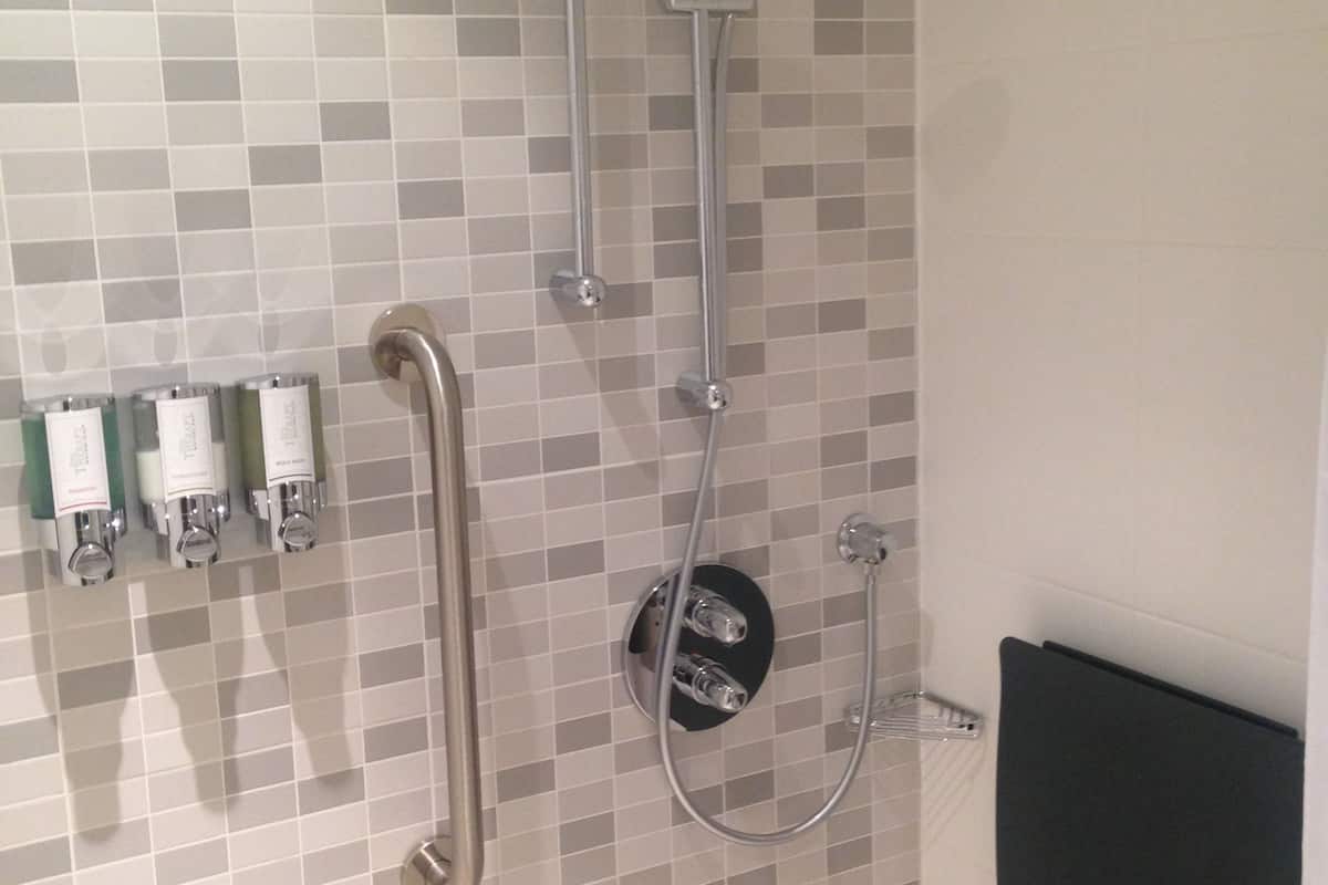 room, 1 queen bed, accessible, non smoking | bathroom shower