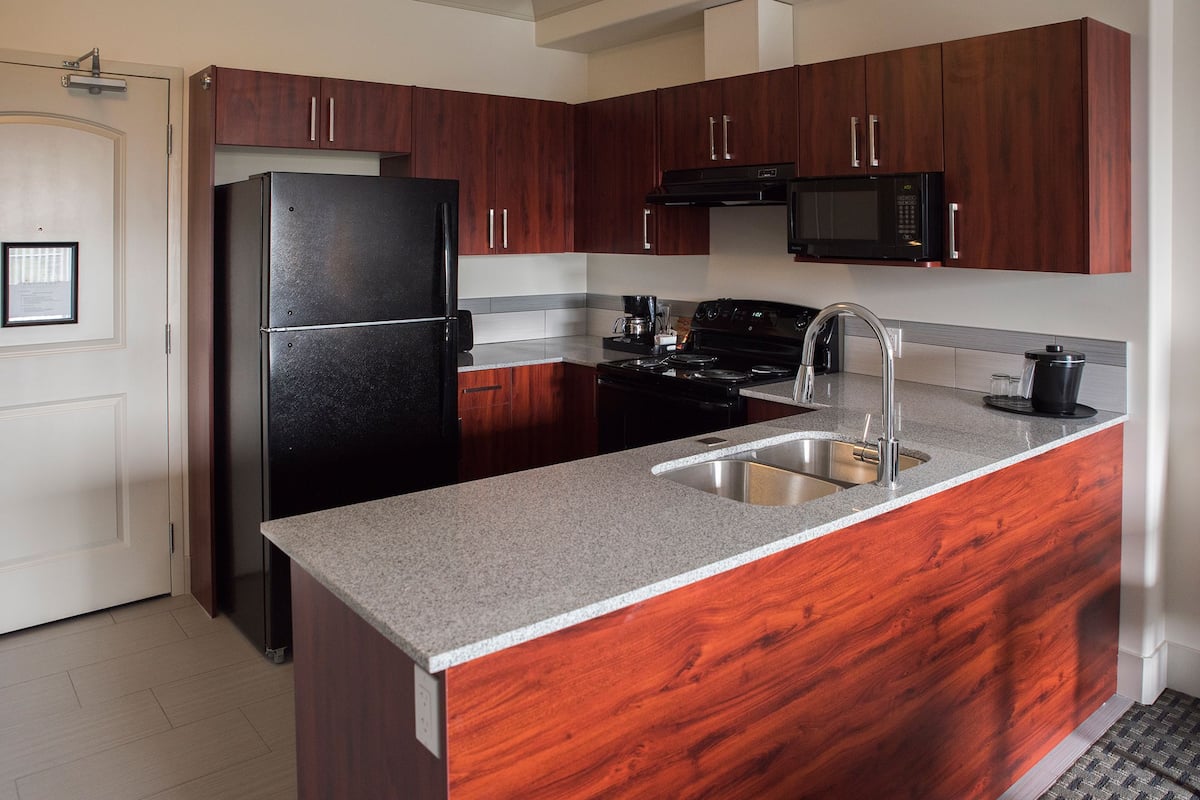 executive apartment, 1 bedroom, kitchen | private kitchen | fridge, microwave, oven, stovetop