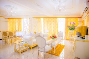 Luxury Suite | Living area | 42-inch LED TV with premium channels, TV, fireplace - Lace Boutique Hotel (Johor Bahru)