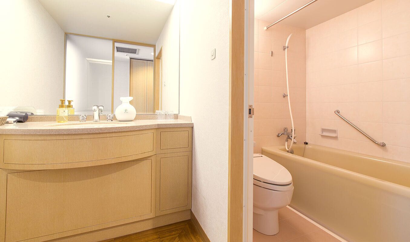 combined shower/bathtub, deep-soaking bathtub, free toiletries