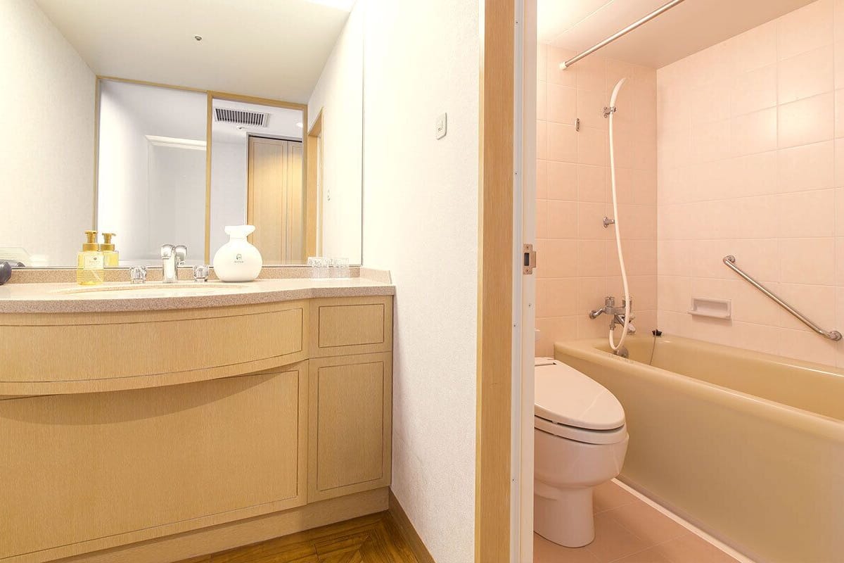 combined shower/bathtub, deep-soaking bathtub, free toiletries