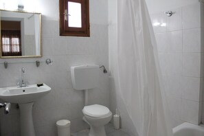 Departamento, 1 habitación | Baño | Regadera, regadera con hidromasaje, secadora de cabello, toallas