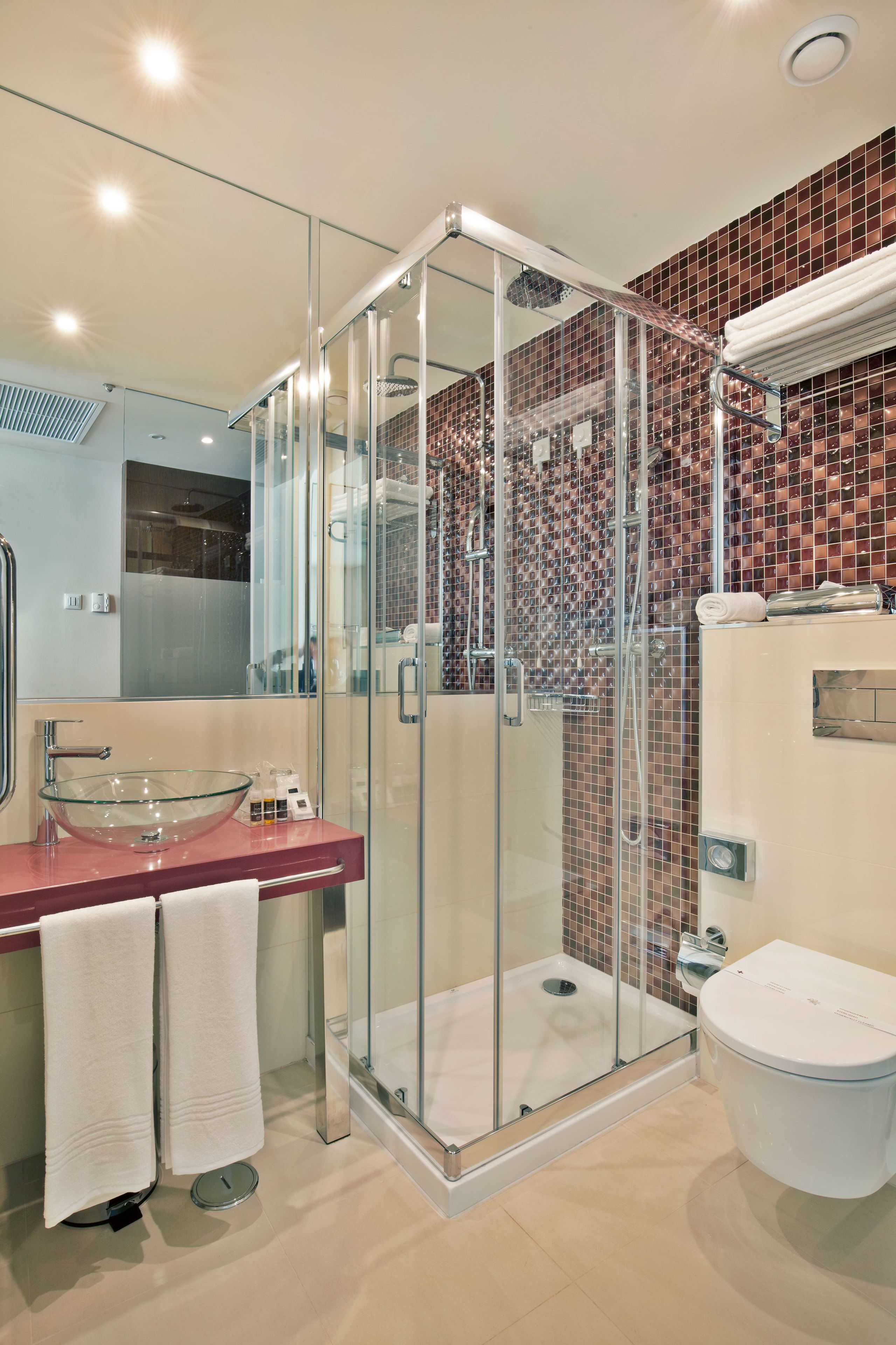 shower, free toiletries, hair dryer, slippers