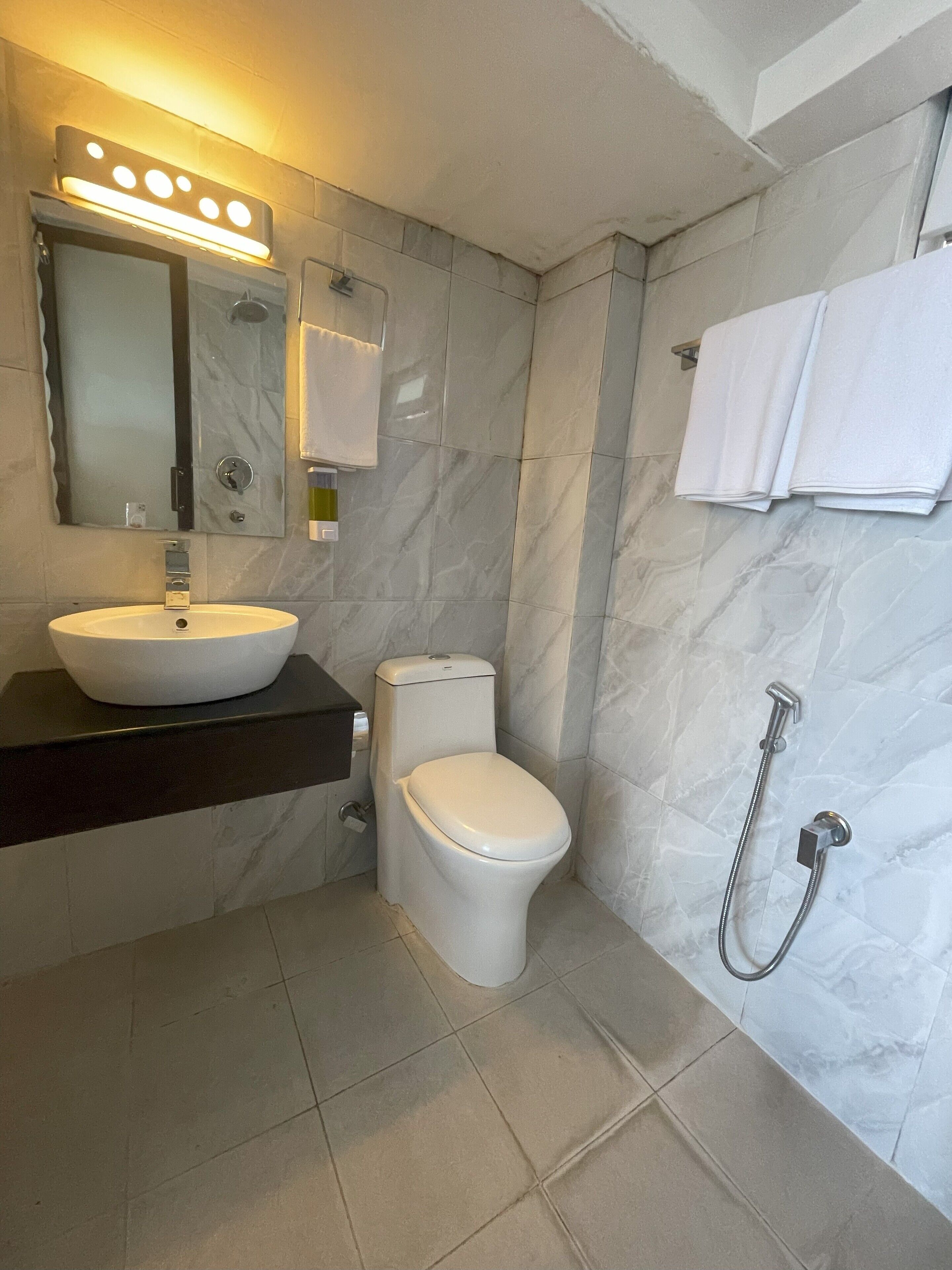 shower, free toiletries, hair dryer, towels