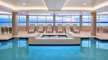 Indoor pool, seasonal outdoor pool, pool loungers