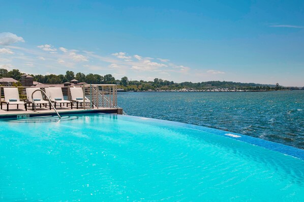 Indoor pool, seasonal outdoor pool, pool loungers