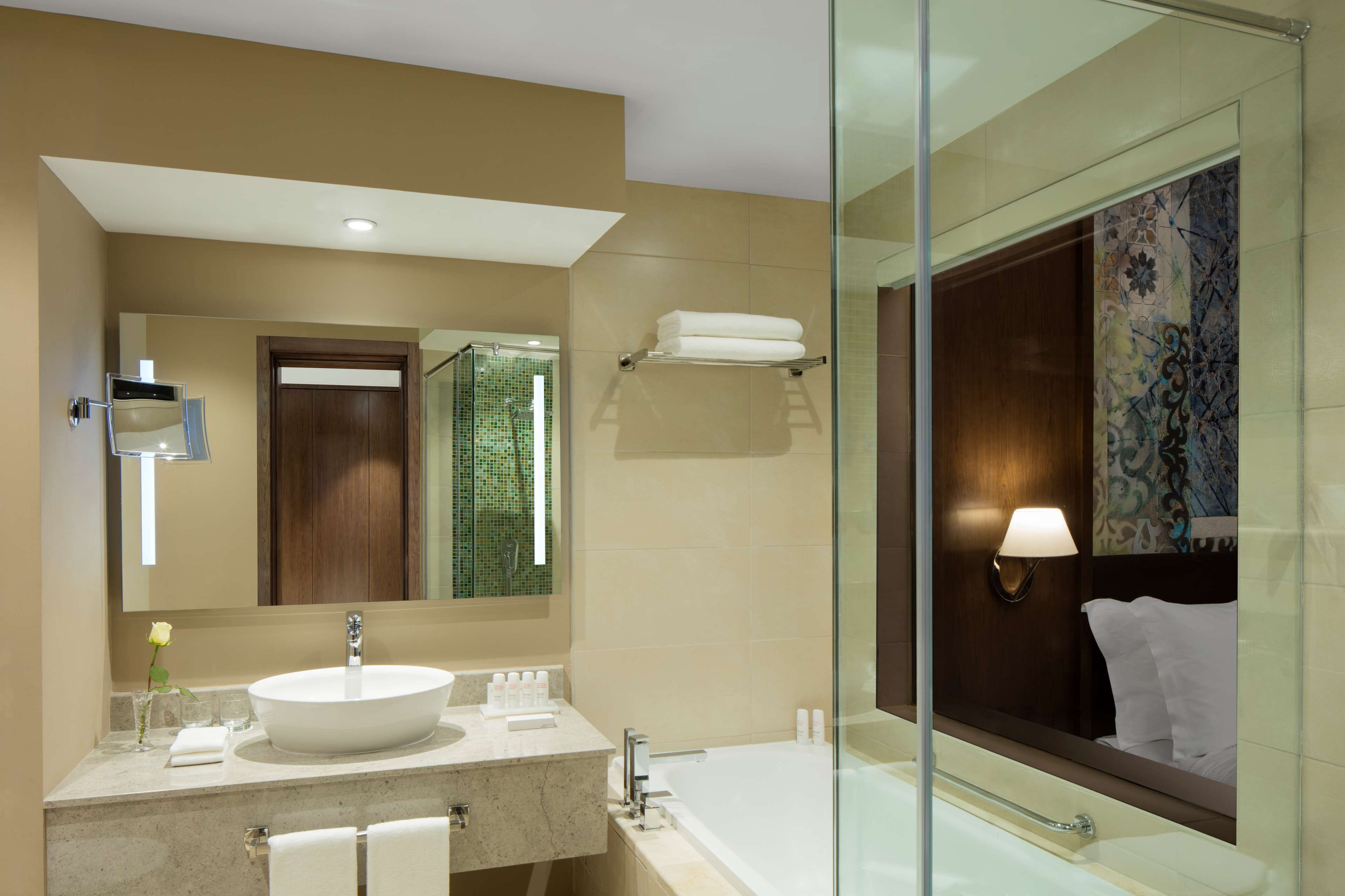 separate bathtub and shower, free toiletries, hair dryer, slippers