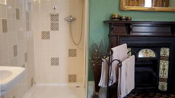 Double with en suite shower, SHARED separate toilet | Bathroom | Shower, rainfall showerhead, free toiletries, hair dryer