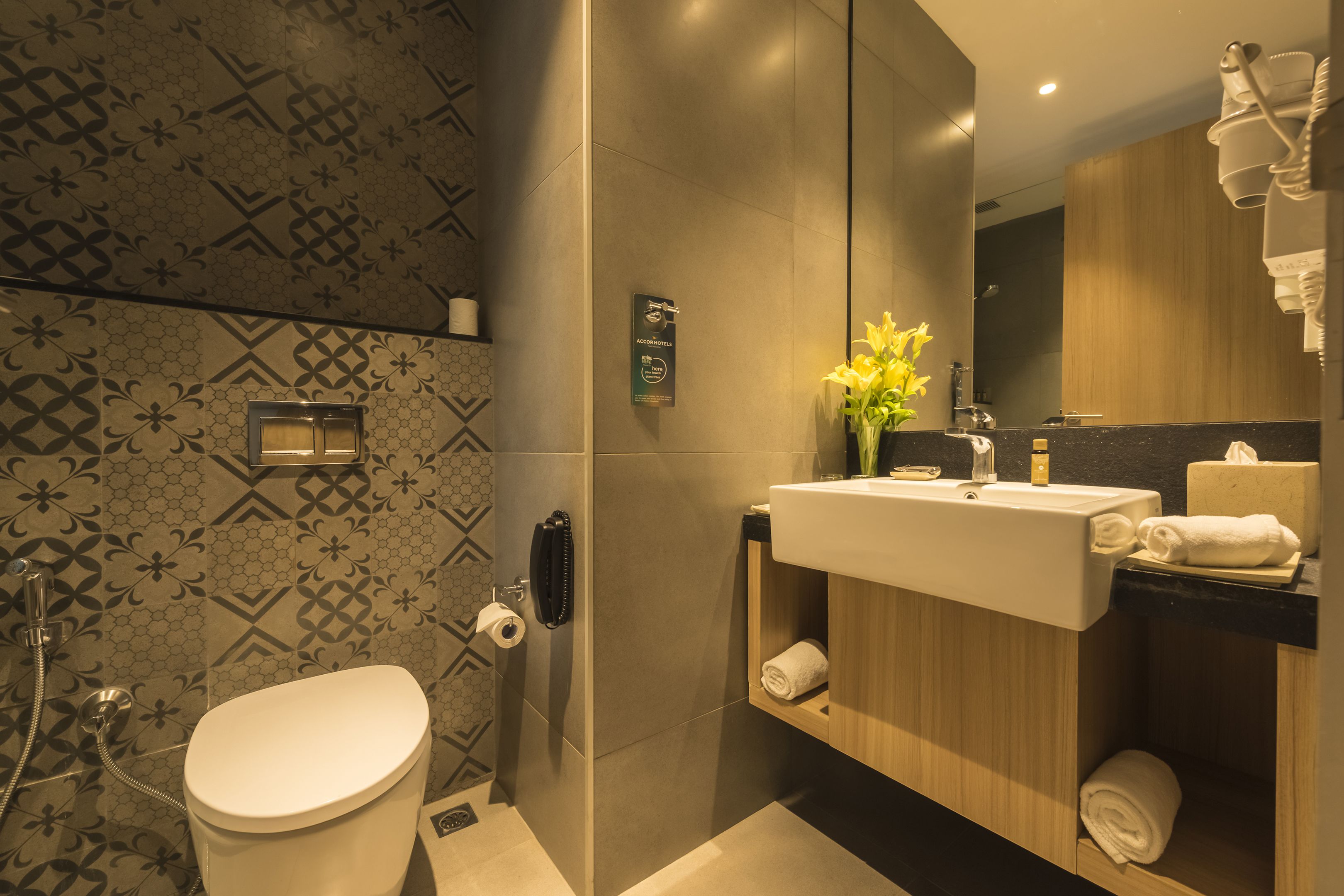 shower, eco-friendly toiletries, hair dryer, slippers