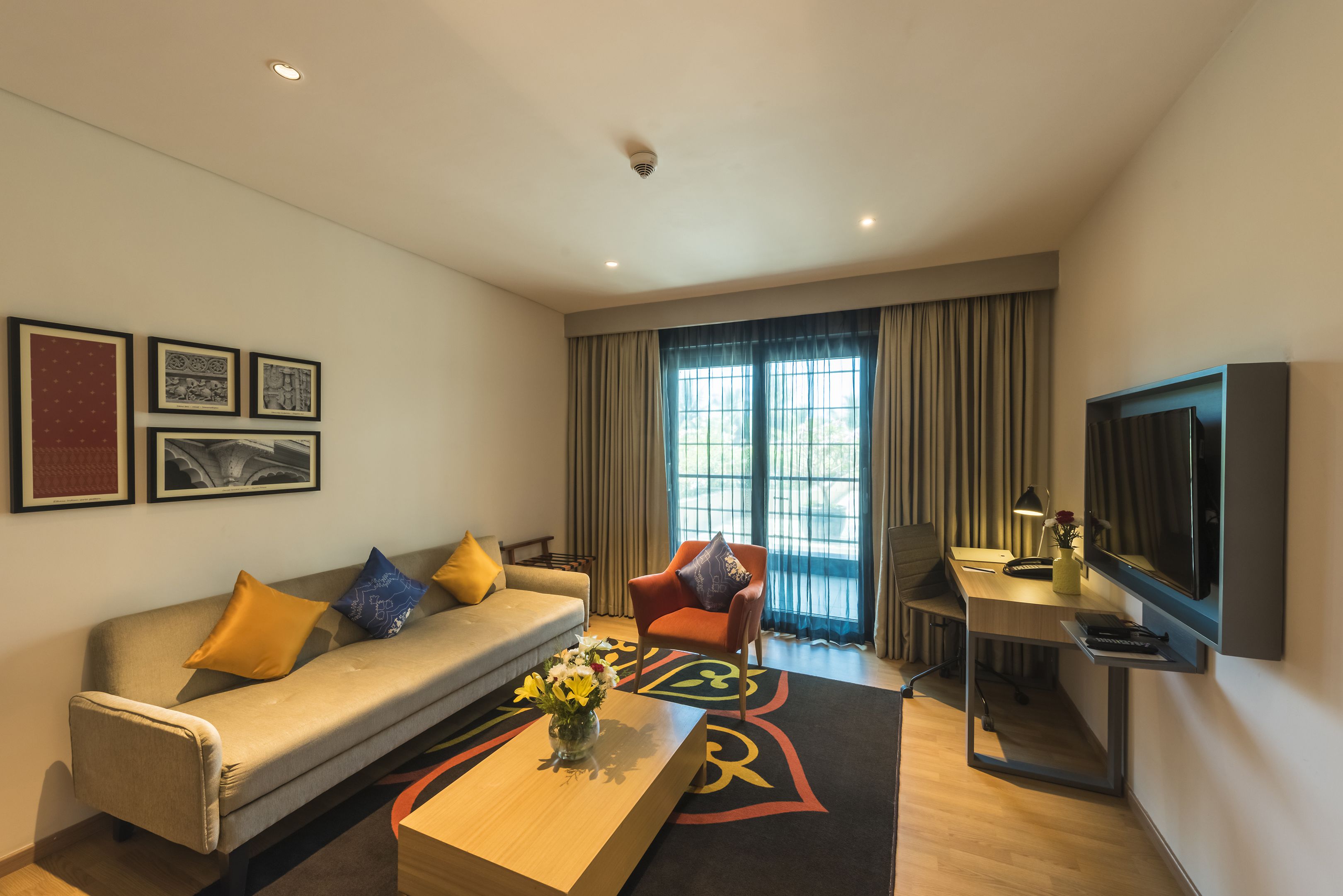 premier suite, balcony | living area | 40-inch led tv with satellite channels, tv