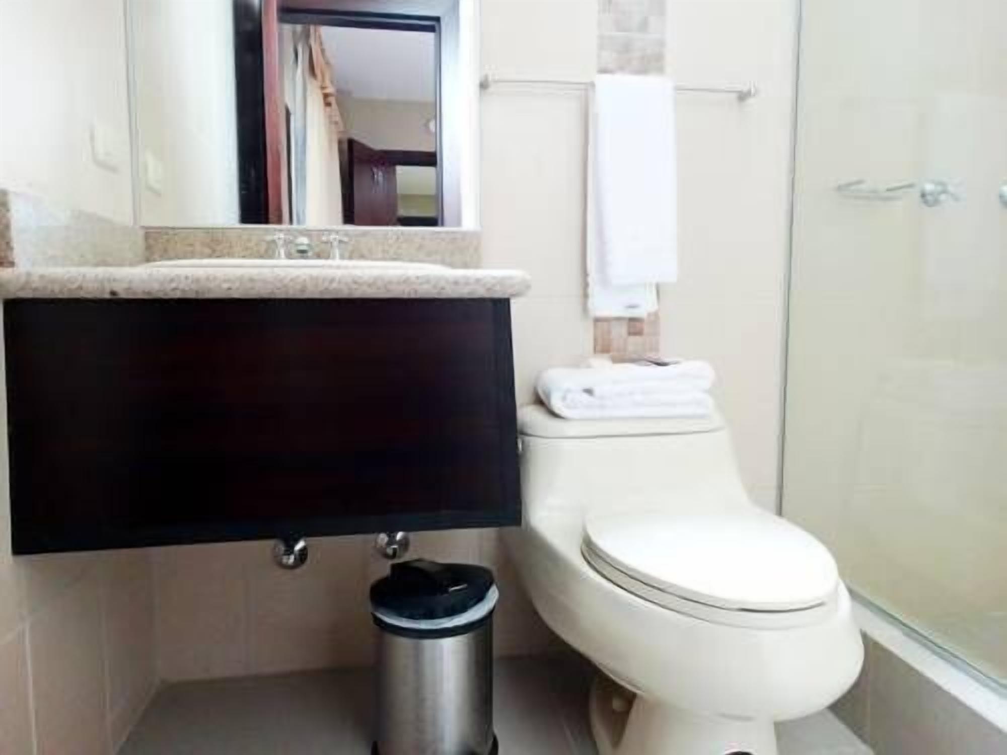 A bathroom with a toilet, a sink, and a shower.