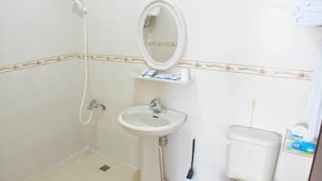 Shower, free toiletries, hair dryer, slippers