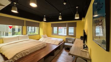 Premium bedding, down duvets, desk, laptop workspace