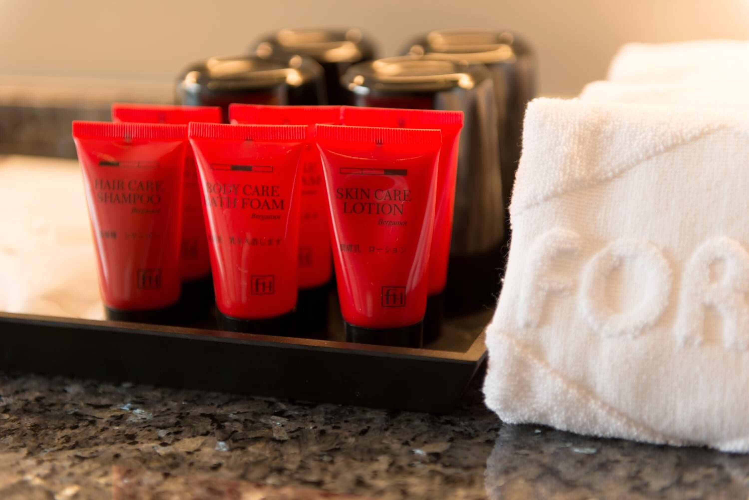 hair dryer, slippers, towels