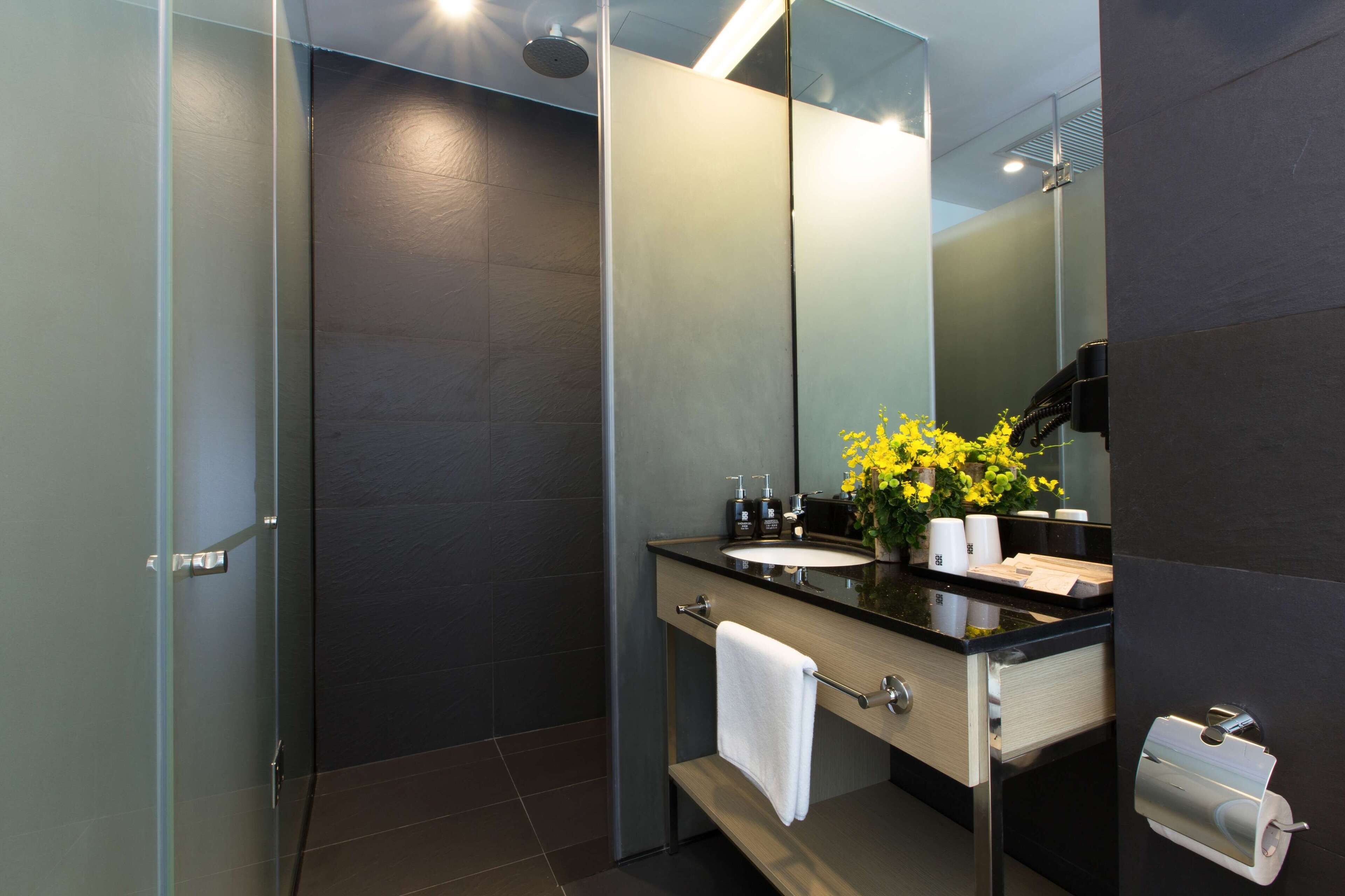 shower, free toiletries, hair dryer, bathrobes