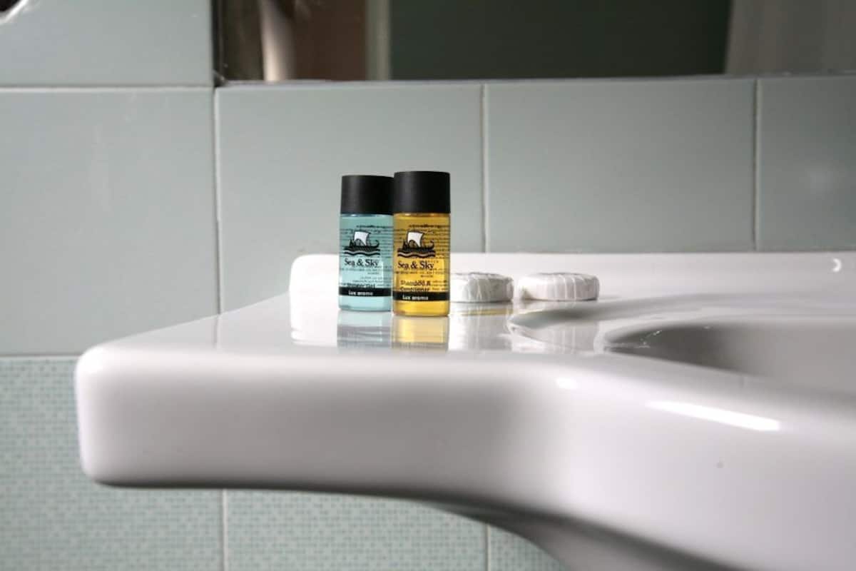 free toiletries, hair dryer, towels