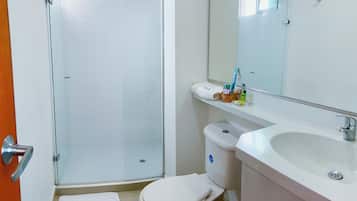 Shower, towels, soap, shampoo