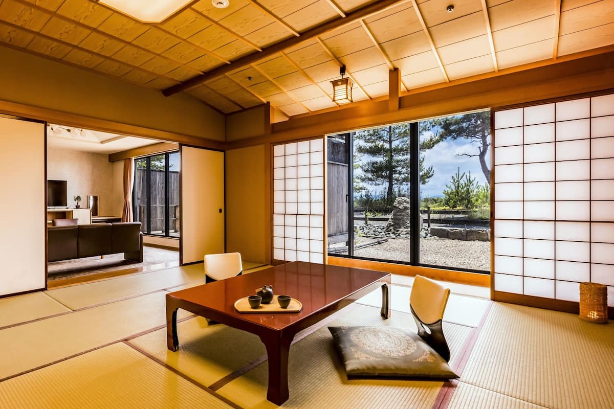 Superior Japanese Western Style Room with Open-air Bath, Non-Smoking | 1 bedroom, in-room safe, desk, iron/ironing board