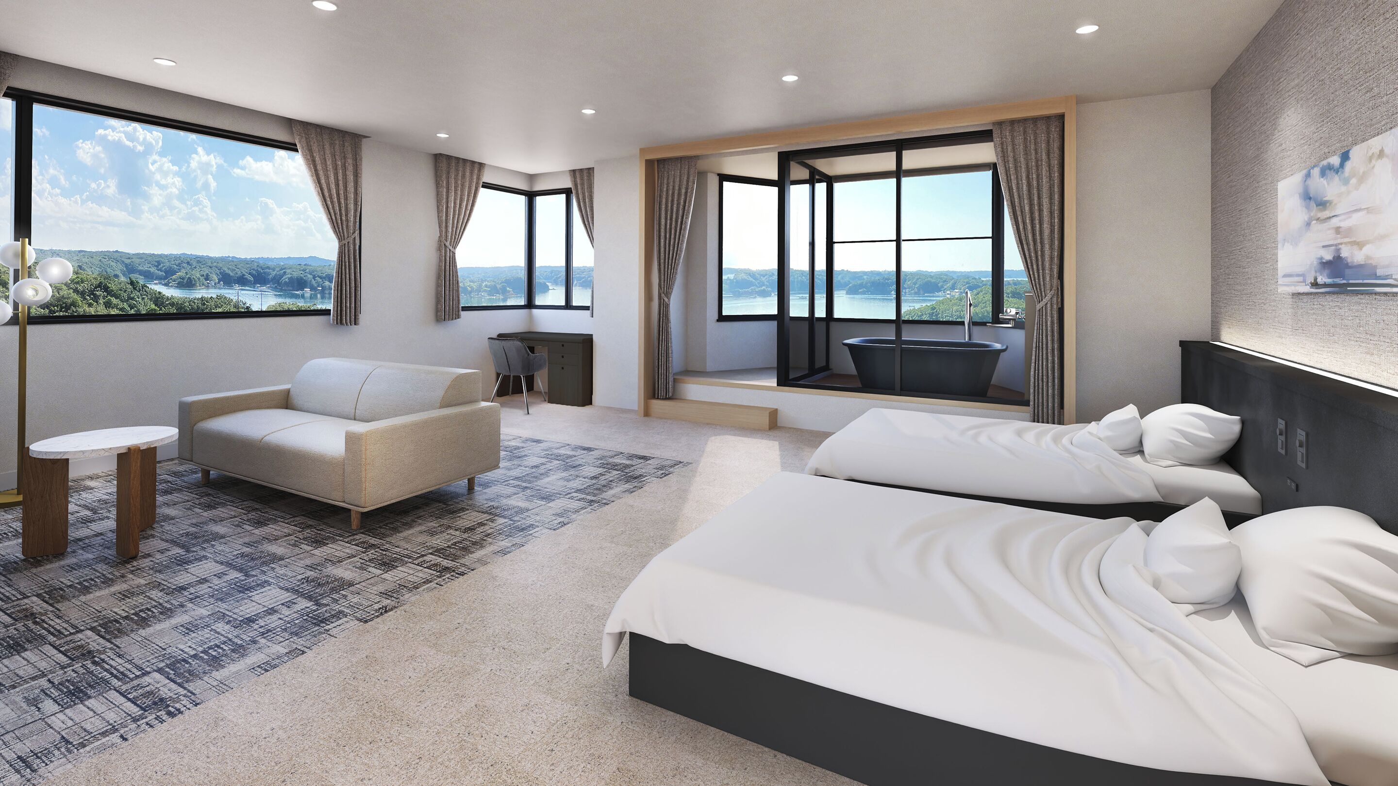 Junior-sviitti, tupakointi kielletty (Western Style with Open-Air Bath) | Tallelokero huoneessa, työpöytä, ilmainen Wi-Fi, vuodevaatteet