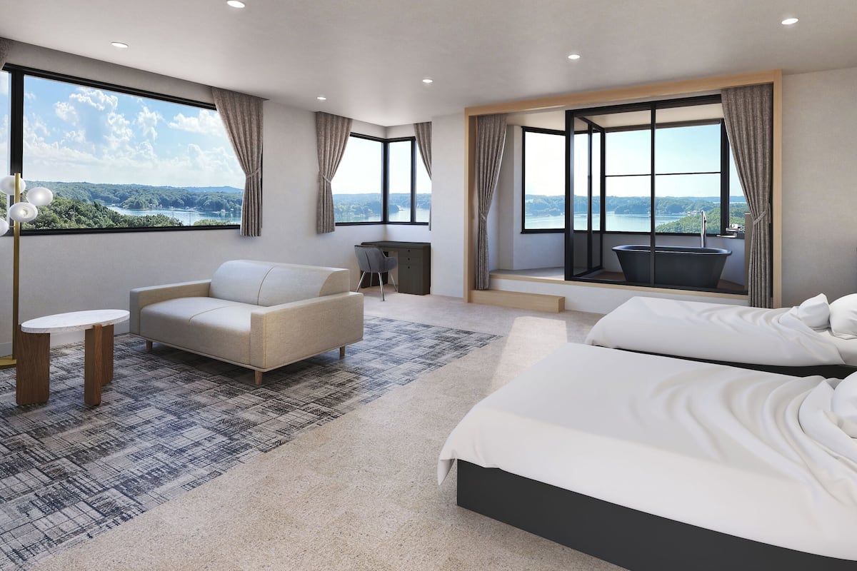Junior Suite Twin Room with Open-Air Bath and Indoor Bath, Non-Smoking | 1 dormitorio, caja fuerte, escritorio y wifi gratis