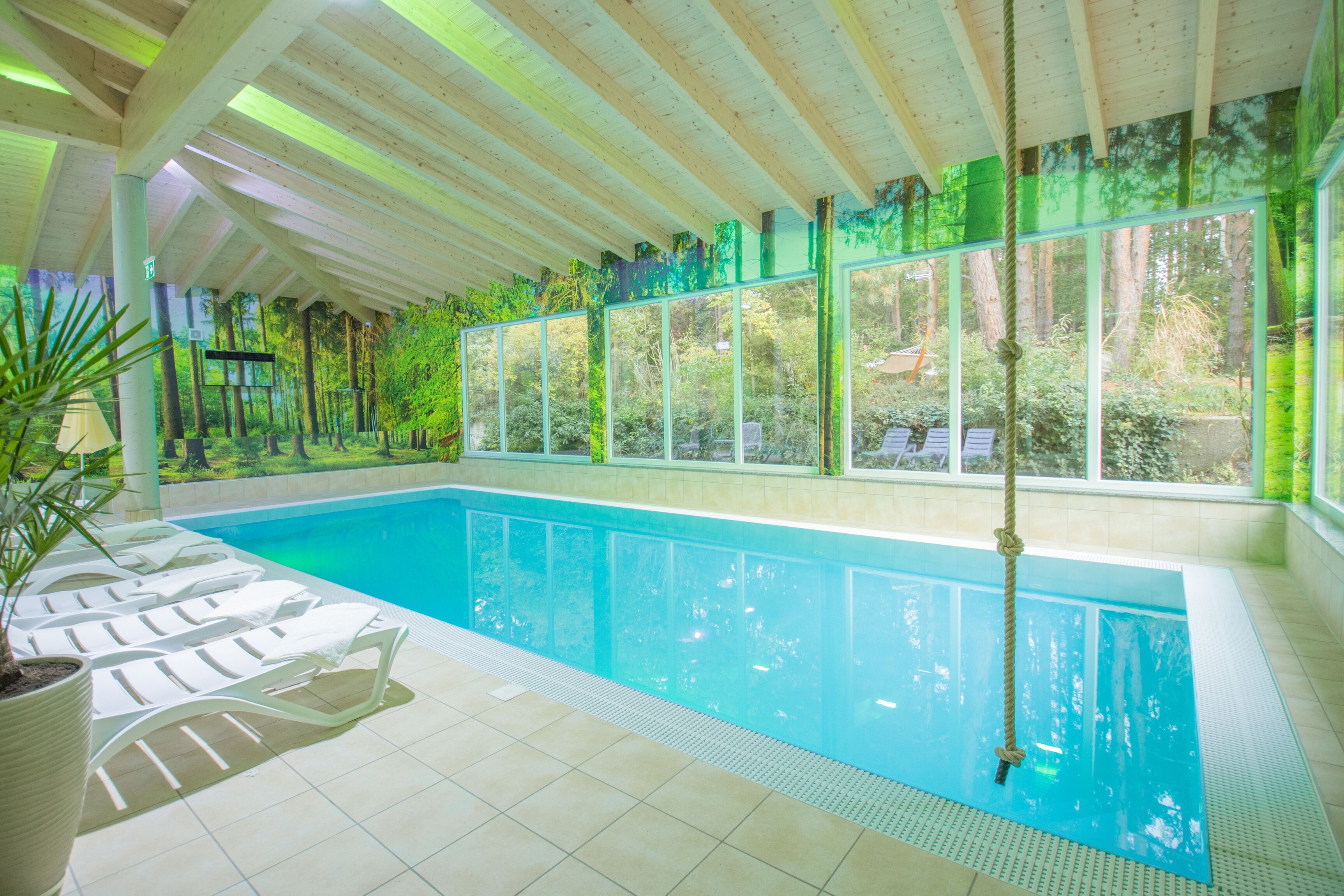 indoor pool, pool loungers