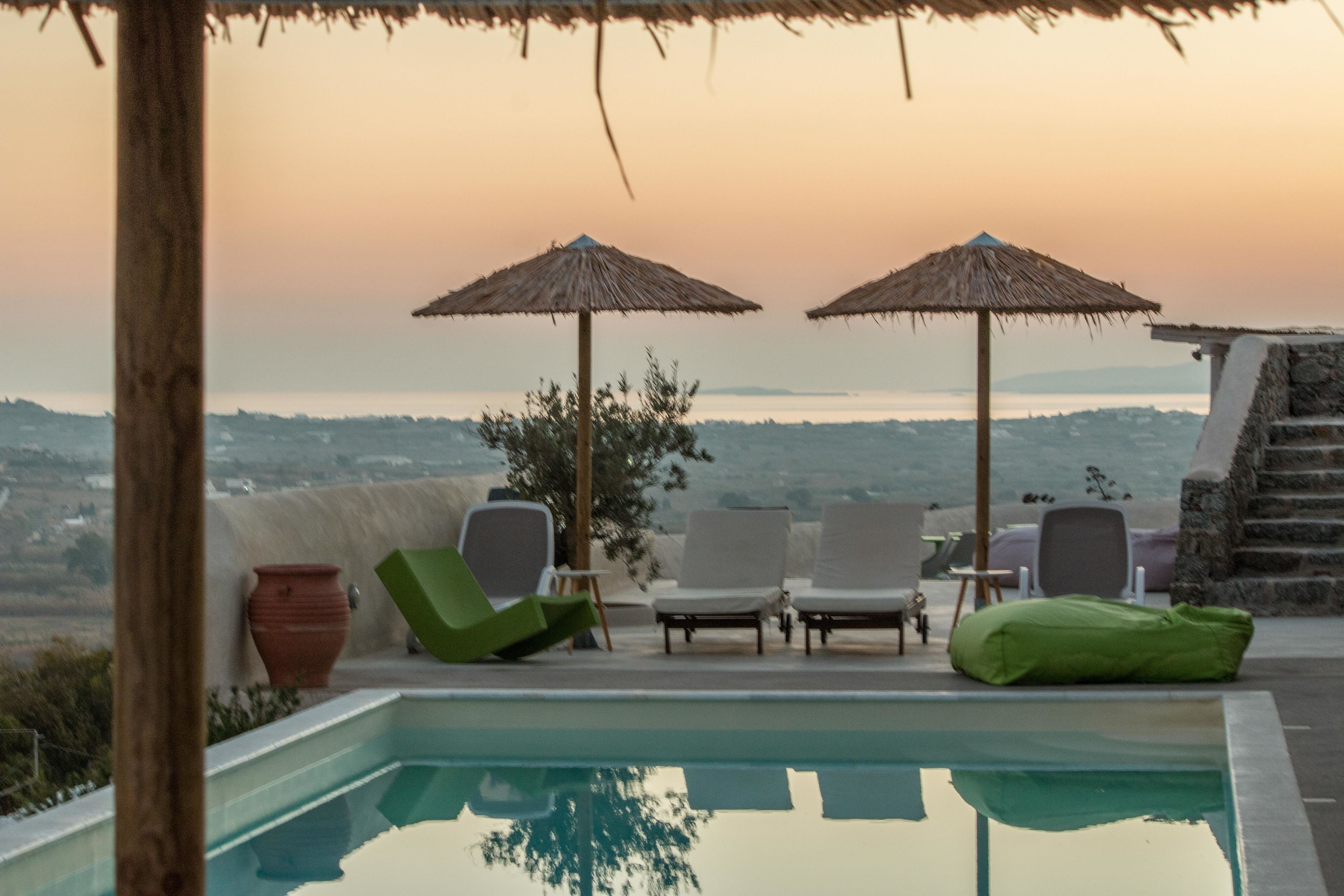 Outdoor pool, pool umbrellas, pool loungers