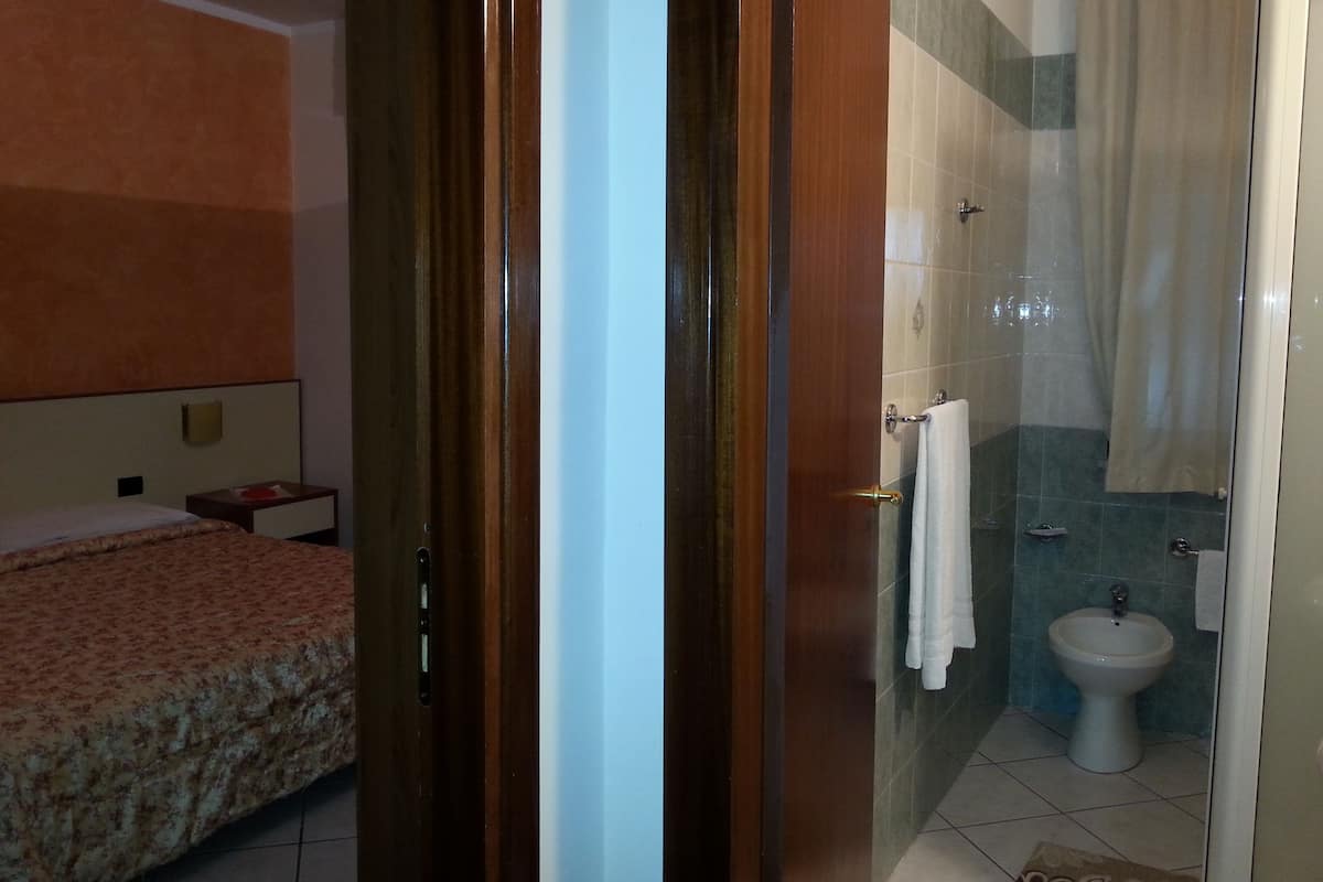 Shower, free toiletries, hair dryer, slippers