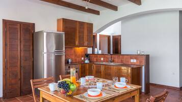 Villa, 3 Bedrooms, Private Pool, Sea View | Private kitchen | Full-sized fridge, microwave, oven, stovetop