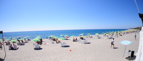 Private beach, sun loungers, beach umbrellas