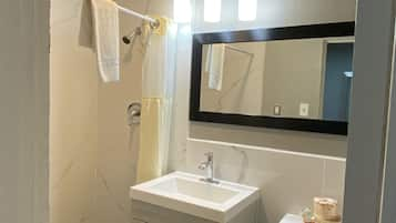 Standard Room, 2 Double Beds, Non Smoking | Bathroom | Shower, towels