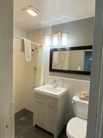 Standard Room, 2 Double Beds, Non Smoking | Bathroom | Shower, towels