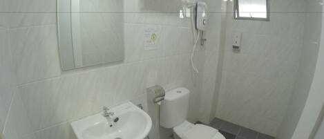 A bathroom with a sink, toilet, and a mirror.