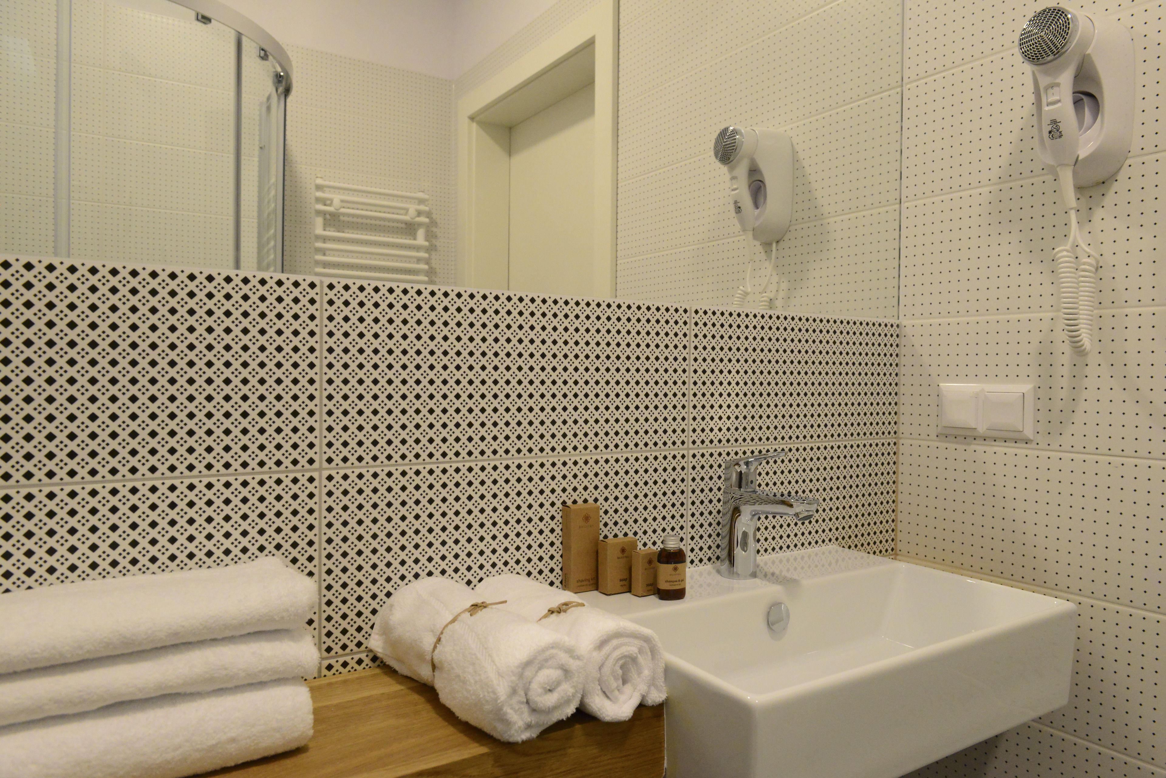 free toiletries, hair dryer, towels