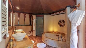 Shower, free toiletries, hair dryer, bathrobes