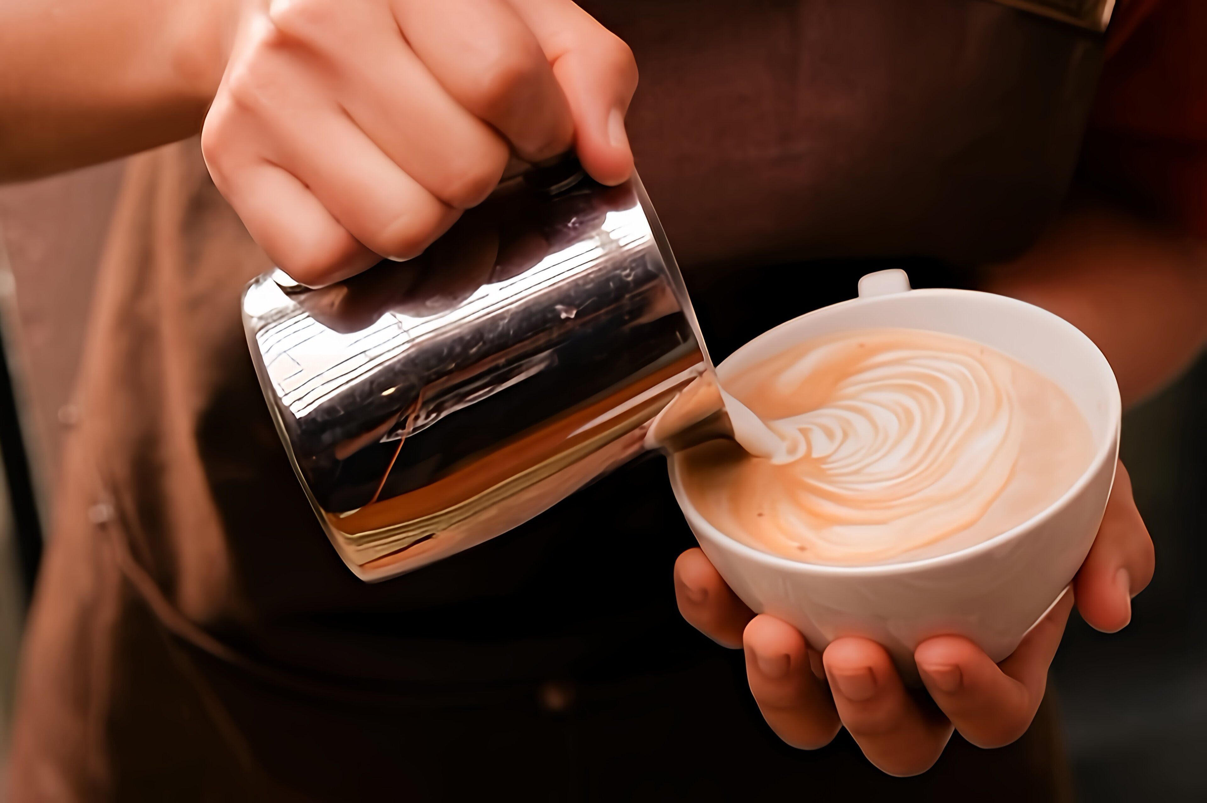 A person pouring a drink into a cup.