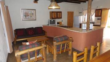 Fridge, microwave, electric kettle, toaster