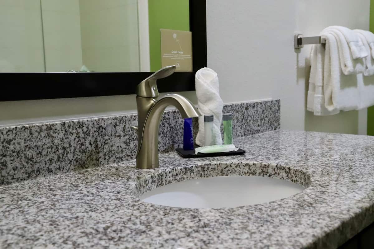 standard room, 1 king bed, non smoking | bathroom | rainfall showerhead, free toiletries, hair dryer, towels