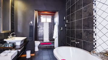 Honeymoon Double Room | Bathroom | Separate tub and shower, hair dryer, bathrobes, towels