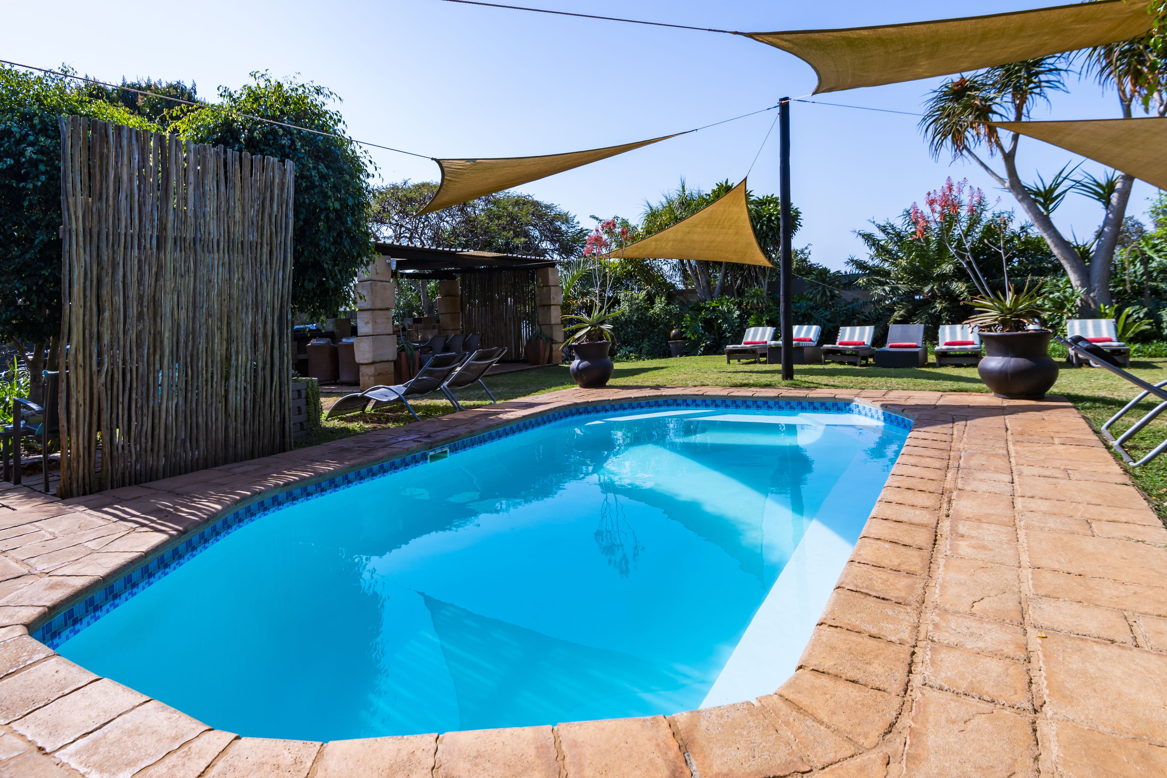 Kolam renang outdoor, dengan kursi berjemur