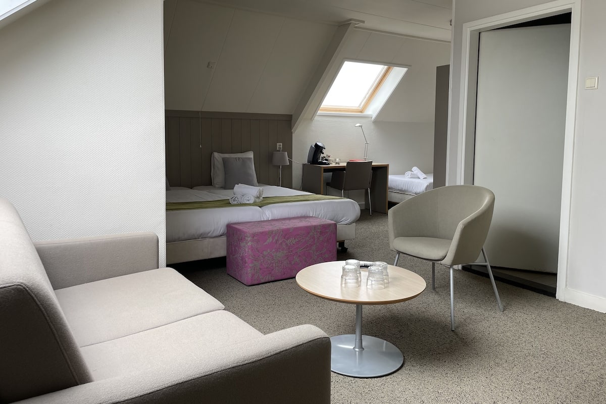Family Room | Desk, blackout curtains, iron/ironing board, free WiFi