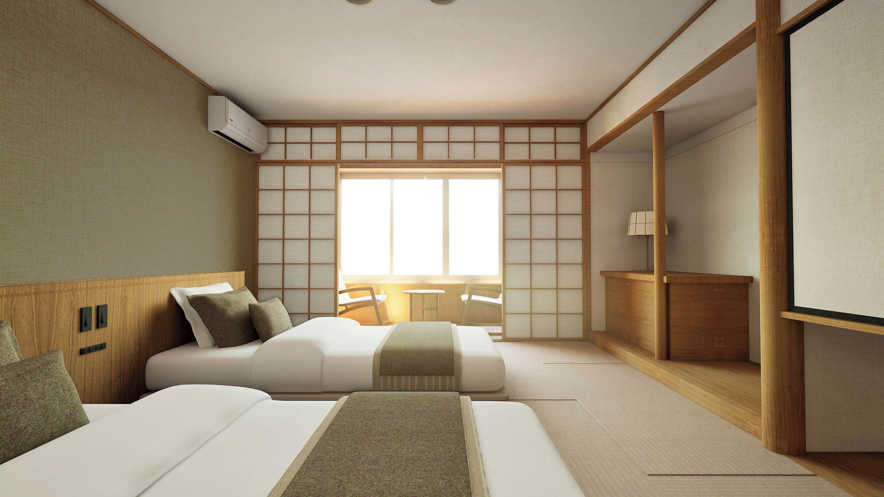 [Non-smoking] Standard Japanese-style Twin Bed (No indoor bath) | In-room safe, desk, free WiFi