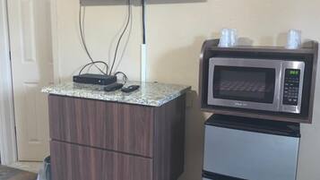 Fridge, microwave, coffee/tea maker