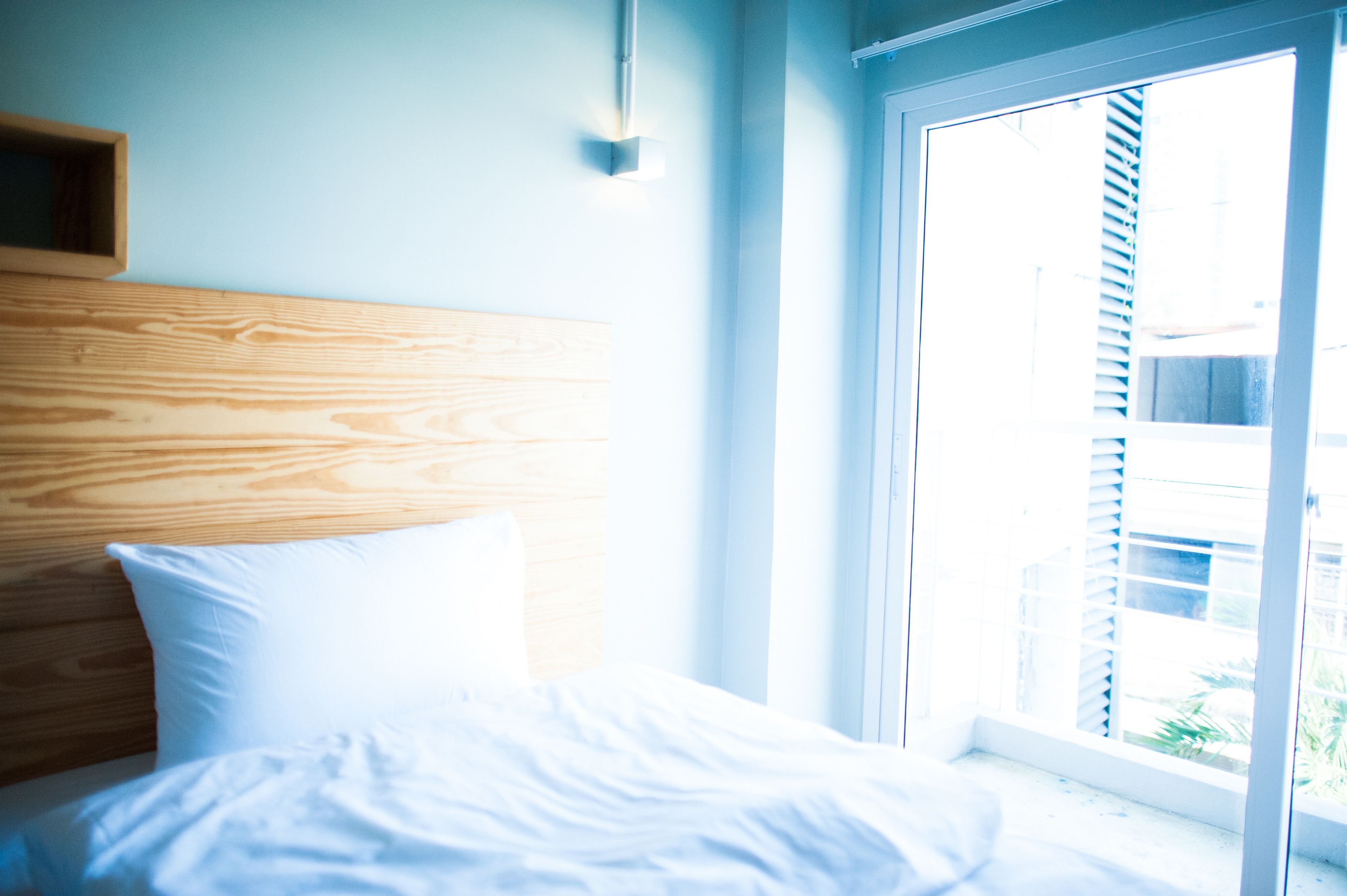 Desk, laptop workspace, blackout drapes, soundproofing